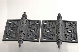 DESCRIPTION: SUPER FANCY ANTIQUE DOOR BUTT HINGES, VERY INTRICATE 