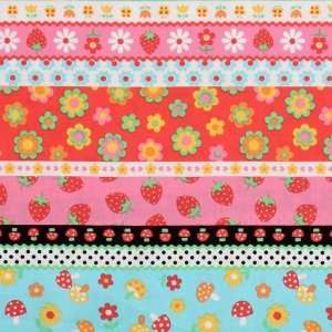  colourful stripes fabric strawberry flowers mushroom (Sold 