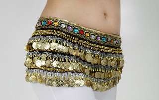 New  belly dance hip scarf belt  velvet  gold coins 5 c  