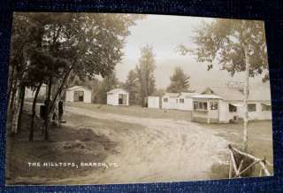 HILLTOPS CABINS TAKE OUT GAS PUMPS SHARON VT 1920s rppc  