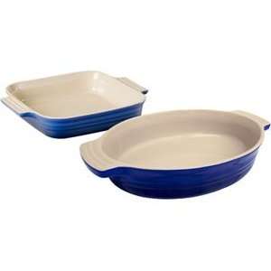  Le Creuset Stoneware Cobalt Oval and Square Baker Set 2 pc 