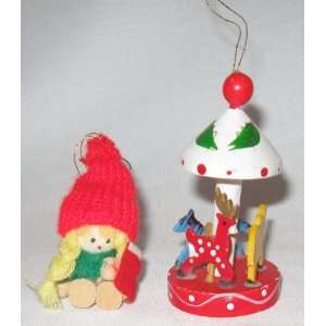   Wooden Christmas Tree Ornaments Carousel & Doll: Everything Else