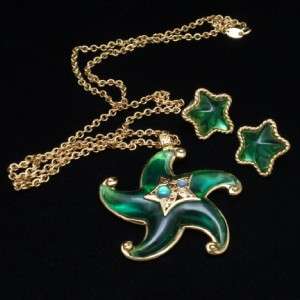 Starfish Set Vintage Necklace Earrings Trifari Lucite Green Sea Star 