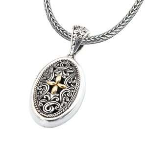  925 Silver Oval Celtic Design Cross Pendant with 18k Gold 