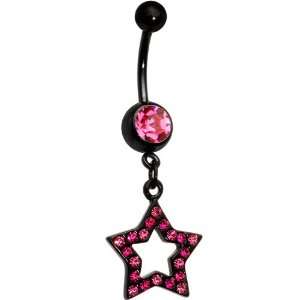  Fuchsia Cz Black Pvd Hollow Star Belly Ring: Jewelry