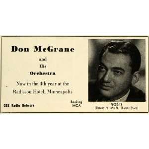  1956 Ad CBS Radio MCA Don McGrane Orchestra Minneapolis 