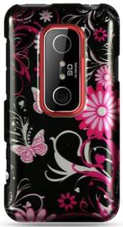 PINK BUTTERFLY FLOWER CASE COVER FOR SPRINT HTC EVO 3D  