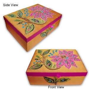  Embroidery Cosmetic Jewelry MDF Box In Silk Satin Fabric 