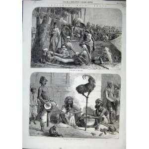   India 1864 Milkwomen Camp Performing Goat Monkey Art