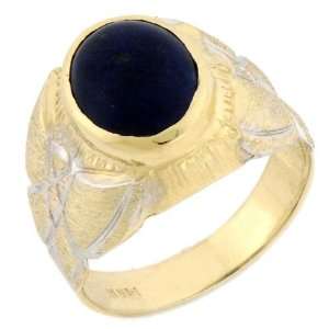  10K Solid Yellow Gold Oval Lapis Lazuli Mens Ring: Jewelry