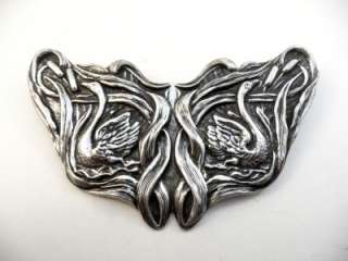   Art Nouveau Sterling Repoussage Swans in Cattails Hand Made BROOCH PIN