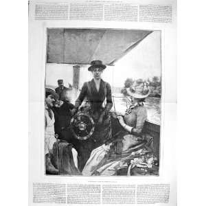  1887 FULL SPEED LADIES MEN RIVER BOAT HASSAN FINE ART 