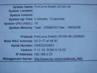 HP ProCurve 2510G 48 (J9280A) 44 Port Gigabit Ethernet Switch  