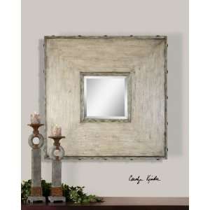  Rustic Heavily Distressed Wood Mirror with Metal Detailing 
