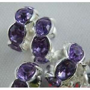  #7105 Rhinestone Rondell, 8mm, Silver & Purple, 5 beads 