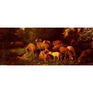   Emile Jacque   32 x 14 inches   Sheep In The Sous Bois