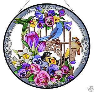 MORNING SONG * BIRDS HUMMINGBIRD PANSIES 10 SUNCATCHER  