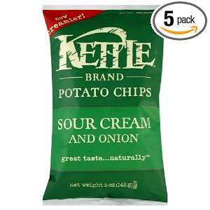 Kettle Brand Potato Chips, Sour Cream, Onion, Chive, 5 ounces (Pack 