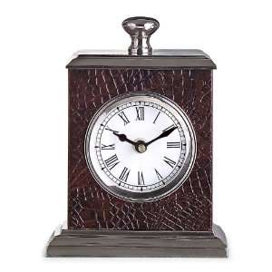  Sophisticated Faux Leather Nickel Table Desk Top Clock 