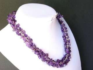Necklace Amethyst Chip Beads Chained Dangle  