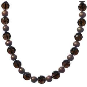   Chocolate Freshwater Cultured Pearl and Smoky Quartz Beaded Necklace
