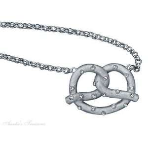   Silver Cubic Zirconia Pretzel Pendant Choker Necklace: Jewelry