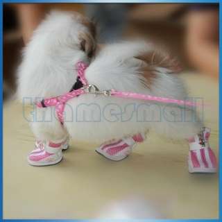 Pet Dog Puppy Stripes Sporty Zipper Boots Shoes w/ Anti slip Rubber 