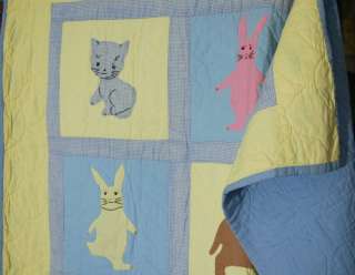 CHEERY 40s Bunny, Puppy & Chick Antique Crib Quilt  