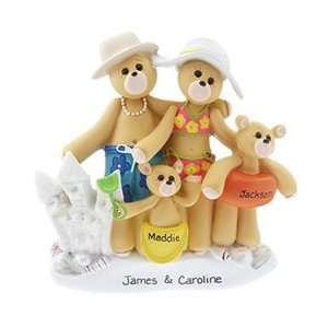   Personalized Beach Bear Family of 4 Christmas Ornament: Home & Kitchen