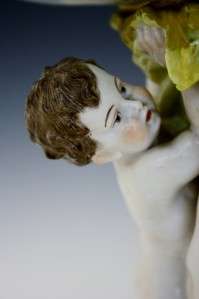   DRESDEN PORCLEAIN FIGURAL CHERUBIC BOYS COMPOTE HAND PAINTED  