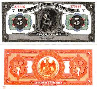 Mexico $ 5 Pesos Estado de Chihuahua Dec 12, 1913 A.U.  