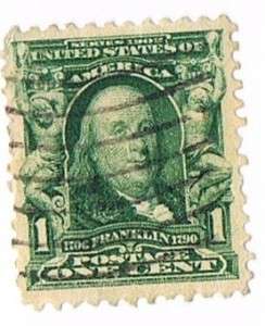 1902 Franklin 1 Cent Stamp Scott #300 Used  