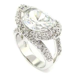  Classic/Modern Cocktail Ring   Oval White CZ & pavé Size 