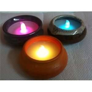  Set of 3 Clay Pots Electric Candle: Home & Kitchen