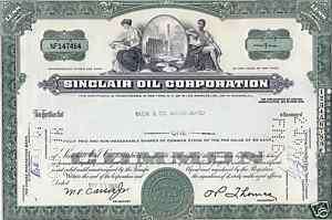 Sinclair Oil Corporation Stock certificate Green 1960s  