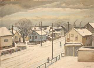 WINTER OHIO TOWN STREET OIL PAINTING LISTED WPA ARTIST  