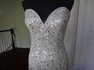 Claires Collection Silver Beaded Gown PAGAENT WINNING   