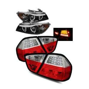 06 08 BMW E90 3 Series 4Dr Black CCFL Halo Projector Headlights + LED 
