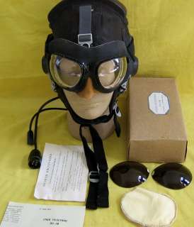 1988 Original Soviet AF Pilot Genuine Leather Helmet+PO1M Goggles Set 