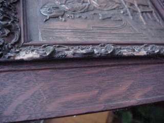 GREAT Vintage Pr Quarter Sawn Oak Frames Copper Bas Relief Classical 