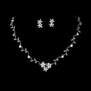 Silver CZ Crystal Star Vine Necklace Earring Set Jewelry