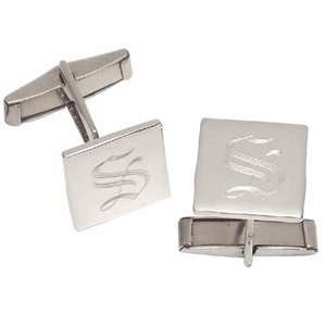   Silver Square Engraved Cuff Links   Personalized Jewelry Jewelry