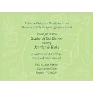  Outlined Garden Tools Green Couples Shower Invitation 