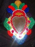 Mexican Folk Art Punched Tin Sacred Heart Mirror  
