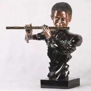 12 inch Bronze Musician Concentrating Playing Flute Decorative Statue