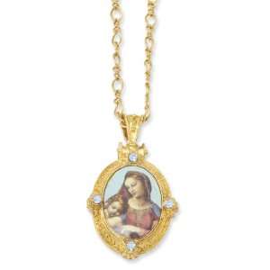  Gold tone Madonna & Child 16in Necklace: Jewelry