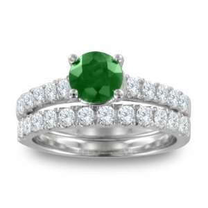 Natural Emerald Diamond Engagement Wedding Ring Bridal Set in Platinum 