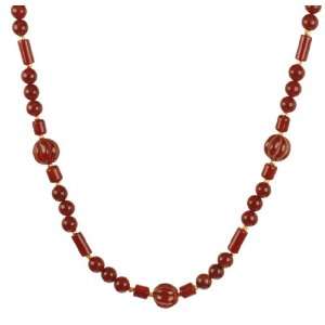   Tubes, Round Beads, and Carved Beads with Vermeil Nuggets Necklace 30