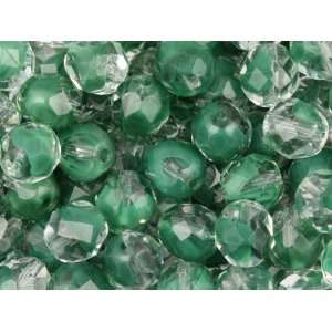  Fire Polished Bead 8mm Dark Green and Crystal Porphyr 