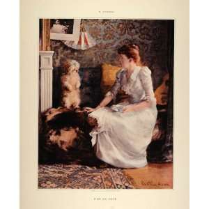 1896 Print Terrier Victorian Lady Robert William Vonnoh   Original 